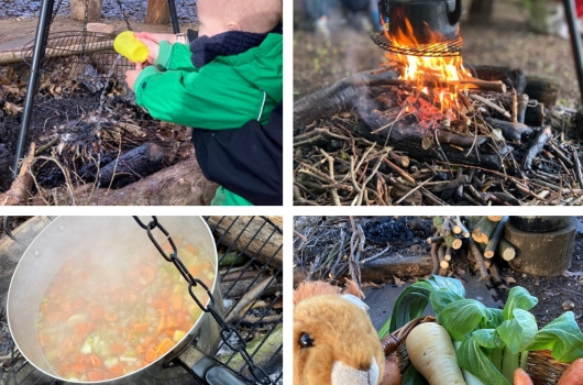 forest school cooking outdoors at High Ashurst in Surrey 